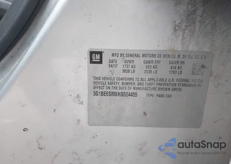 2017 Chevrolet Cruze Lt Auto from USA, damaged, VIN 3G1BE6SMXHS604455